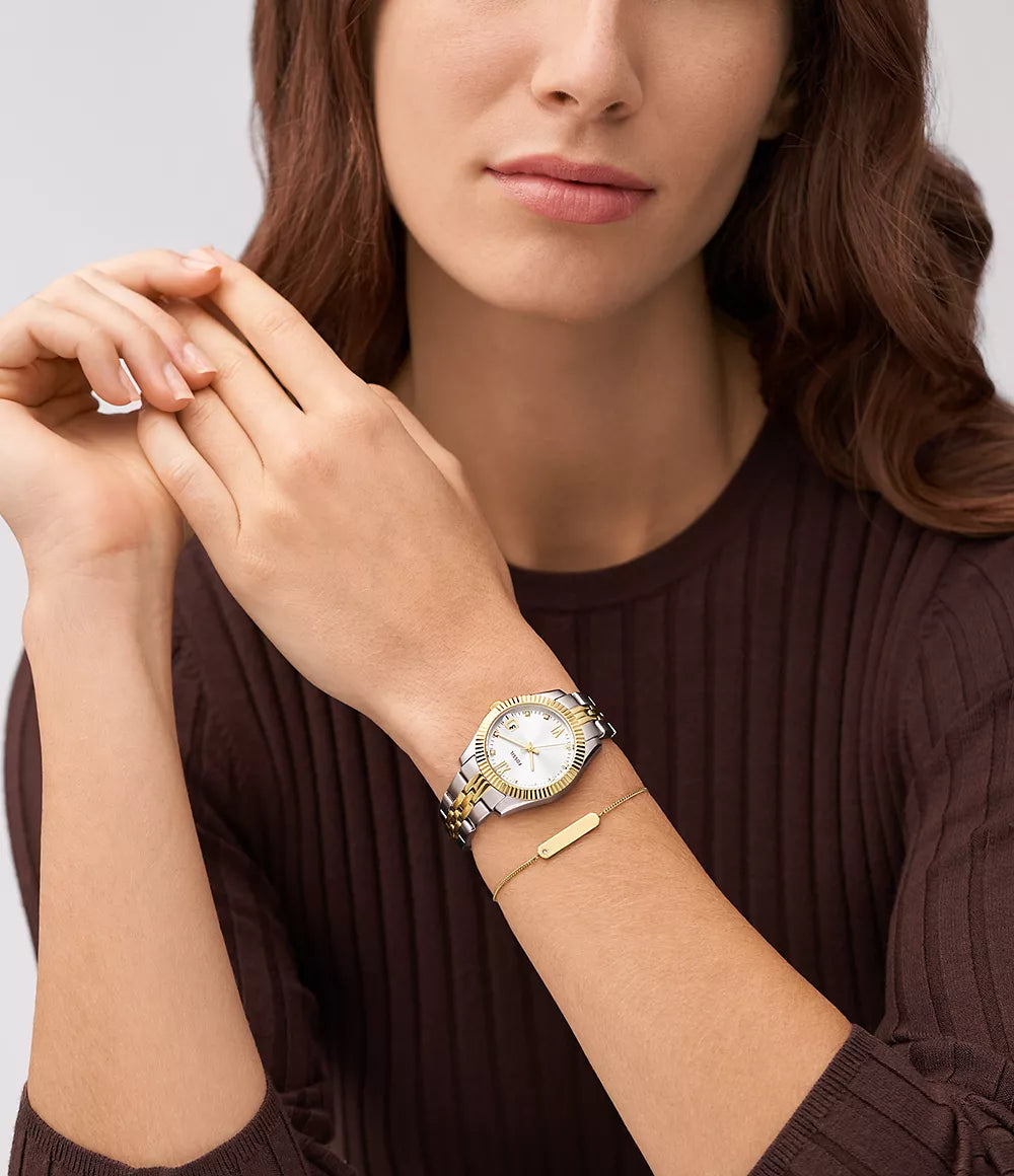 Scarlette Three-Hand Date Two-Tone Stainless Steel Watch and Bracelet Box Set