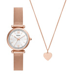 Carlie Three-Hand Rose Gold-Tone Stainless Steel Watch and Necklace Box Set