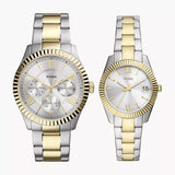 His and Hers Multifunction Two-Tone Stainless Steel Watch Set