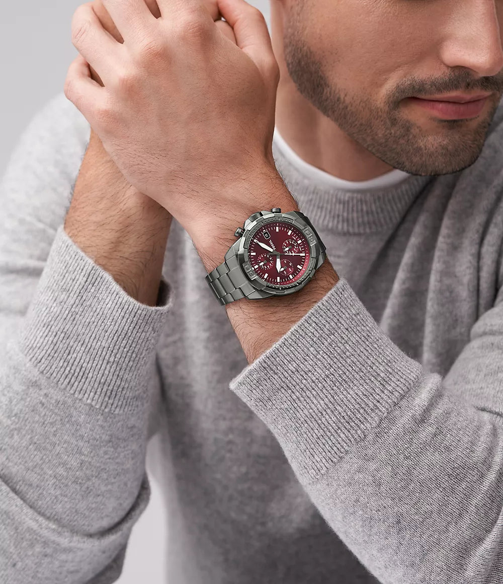 Bronson Smoke Burgundy Dial Fossil Chronograph