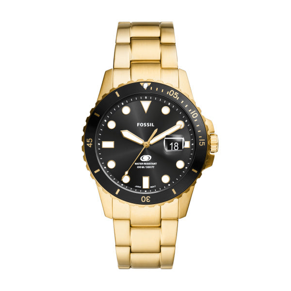 Blue Dive Three-Hand Date Gold-Tone Stainless Steel