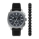 Fossil Men's Machine Chronograph Black Silicone Watch Set FS6145SET