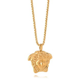 GOLD-IP-S.STEEL LARGE MEDUSA-PENDANT 22"-NECKLACE