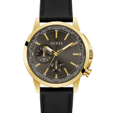 GOLD TONE CASE BLACK GENUINE LEATHER WATCH