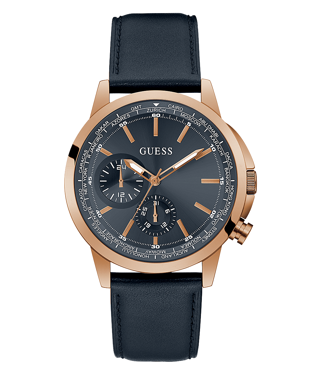 ROSE GOLD TONE CASE NAVY GENUINE LEATHER WATCH