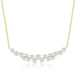 16+2" Sterling Silver Round CZ Curved Bar Necklace