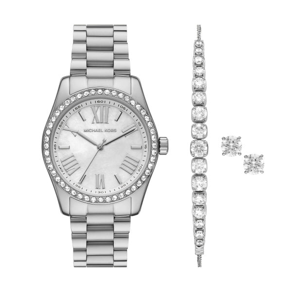 Lexington Pavé Silver-Tone Watch and Bracelet Set
