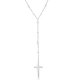 Sterling Silver Freshwater Pearl & Plain Beads by the Yard Cross Rosary Necklace