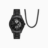 Multifunction Black Stainless Steel Watch and Necklace Set