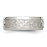 Chisel Stainless Steel Brushed Polished and Hammered 8mm Beveled Edge Band 8.50