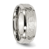 Chisel Stainless Steel Brushed Polished and Hammered 8mm Beveled Edge Band 8.50