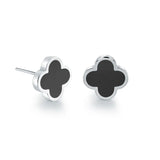 S.STEEL BLACK-ENAMEL LUCKY-CLOVER 10MM-STUD EARRINGS