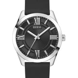 Silver Tone and Black Silicone Analog Watch GW0894G1