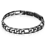 Stainless Steel Black IP Matte D Cut Figaro 8.5'' Bracelet