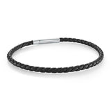 Stainless Steel Braided 3mm Black Leather Bracelet