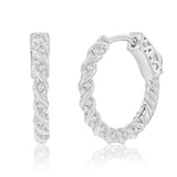 Sterling Silver 19MM Rope Design CZ Hoop Earrings
