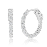 Sterling Silver 19MM Rope Design CZ Hoop Earrings