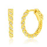 Sterling Silver 19MM Rope Design CZ Hoop Earrings Gold Plated