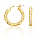 Sterling Silver 20MM CZ IN/OUT Hoop Earring Gold Plated