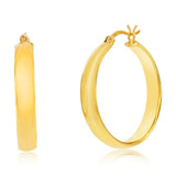 Sterling Silver 5x31mm Fancy Flat Hoop Earrings - Gold Plated
