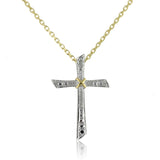 Sterling Silver Cross with Gold Plated X in the center With a Diamond Accent Pendant on a 18" Link Chain