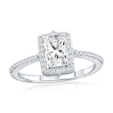 Sterling Silver Emerald Cut Halo CZ Engagement Ring