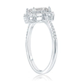 Sterling Silver Emerald Cut Halo CZ Engagement Ring