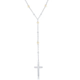 Sterling Silver Freshwater Pearl & Plain Beads by the Yard Cross Rosary Necklace