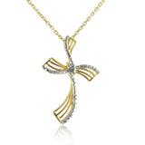 Sterling Silver Gold Plated Cross with a Diamont Accent Pendant On a 18" Link Chain