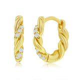 Sterling Silver Intertwined CZ 13MM  Huggie Hoop Earrings Gold Plated
