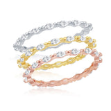 Sterling Silver Marquise CZ 2mm Eternity Triple Band Ring - Tri Colour