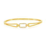 Sterling Silver, Oval CZ Rope Design Bangle - Gold Plated