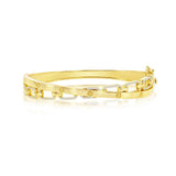 Sterling Silver Overlapping Polished & Rectangle CZ Bangle - Gold Plated