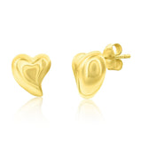 Sterling Silver Polished Puffed Heart Studs Gold Plated