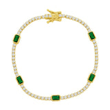 Sterling Silver Rectangle Bezel-Set & Round CZ Bracelet - Emerald Gold Plated