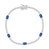 Sterling Silver, Rectangle Bezel-Set & Round CZ Bracelet - Sapphire