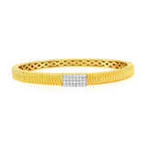 Sterling Silver, Rectangle Pave CZ, Lined Bangle - Gold Plated