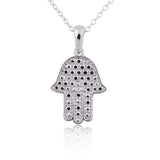 Sterling Silver Rhodium Plated Hamsa with a Diamond Accent Pendant