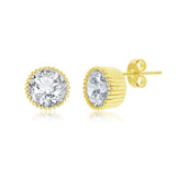 Sterling Silver Round 5mm CZ Cupcake-Setting Stud Earrings Gold Plated