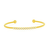Sterling Silver, Round Bezel-Set CZ Beaded Bangle - Gold Plated