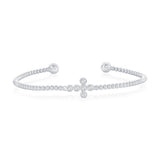 Sterling Silver, Sideways CZ Cross Beaded Bangle