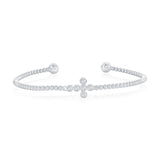 Sterling Silver, Sideways CZ Cross Beaded Bangle