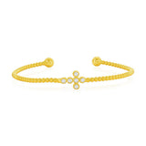 Sterling Silver, Sideways CZ Cross Beaded Bangle - Gold Plated