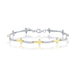 Sterling Silver, Sideways Cross & CZ Bracelet - Gold Plated