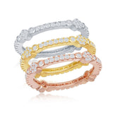 Sterling Silver Tri Colour CZ Designed Eternity Triple Band Ring