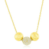 Sterling Silver Triple Bead Matte & CZ Gold Plated Necklace