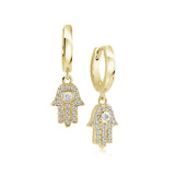 GOLD-IP-S.STEEL WHITE-CZ HAMSA HOOP-DANGLE EARRINGS