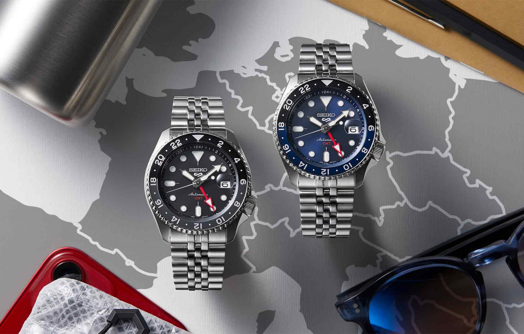 2 seiko 5 gmt watches