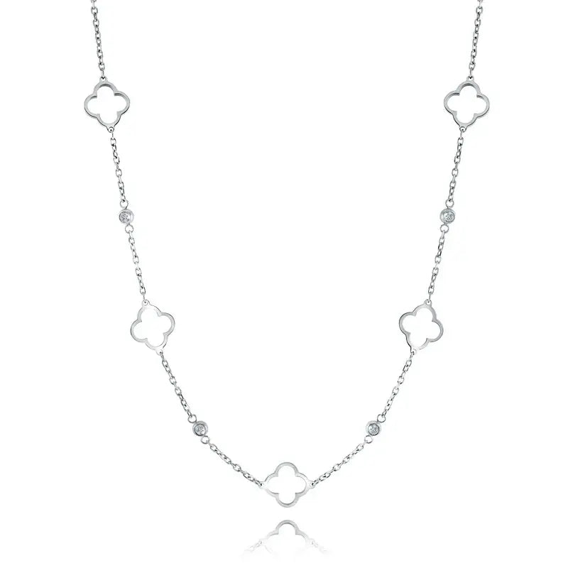Lucky Clover Cz Chain Necklace