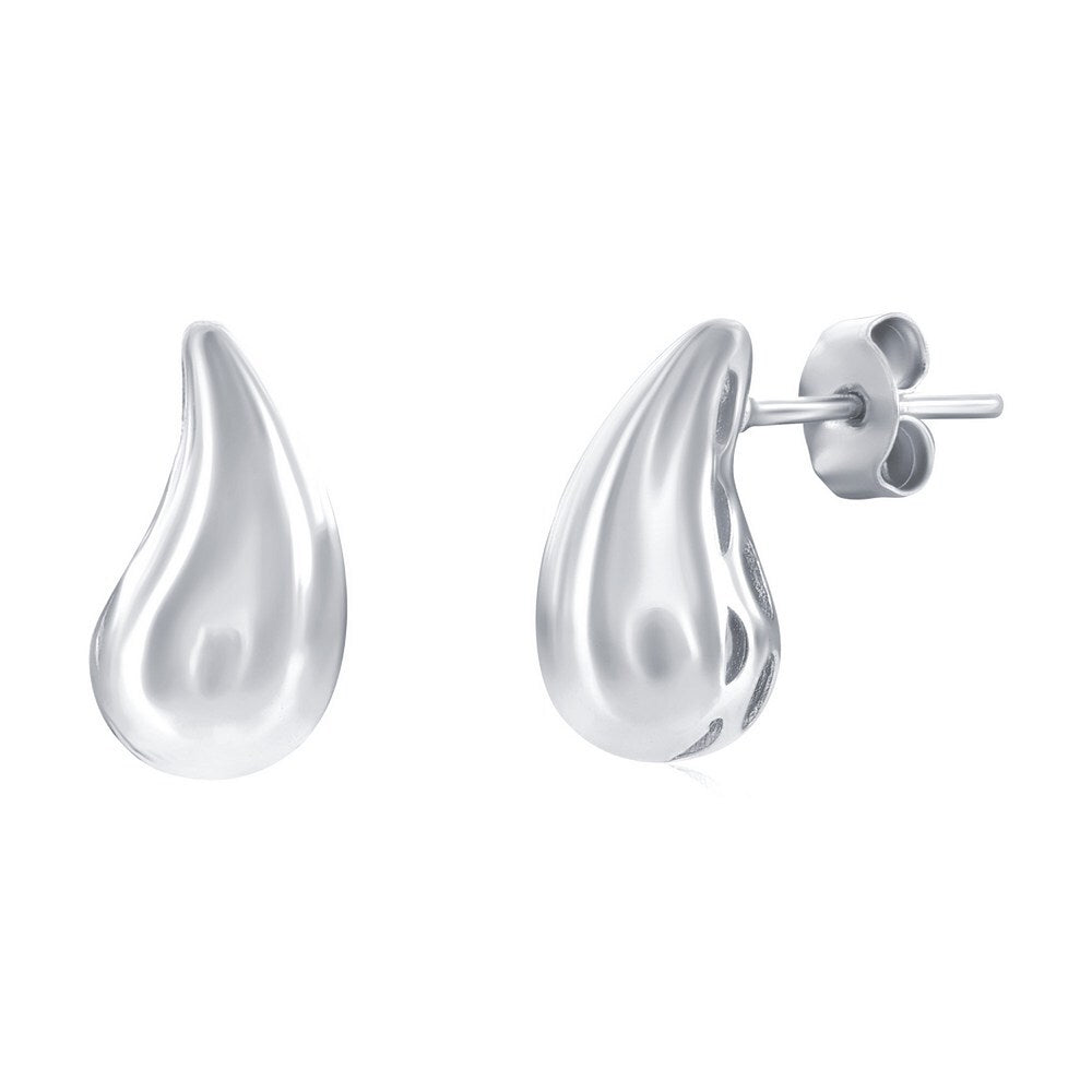 Sterling Silver, Puffed Pearshaped Earrings